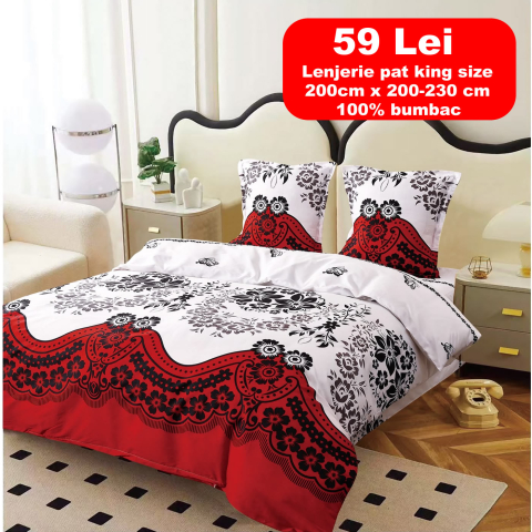 Lenjerii - Lenjerie set 4 piese ​​​​​​​King-size Traditional Q24 (200 cm x 200-230 cm) - Pucioasa