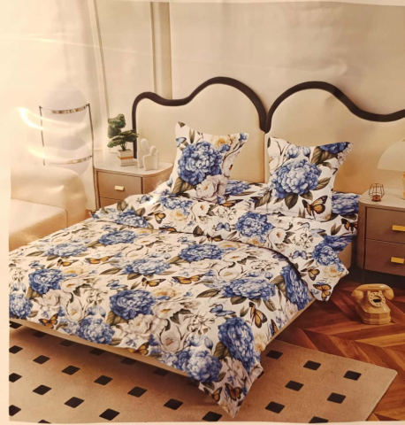 Lenjerii - Lenjerie set 4 piese ​​​​​​​King-size Buchet Bleu J2 (200 cm x 200-230 cm) - Pucioasa