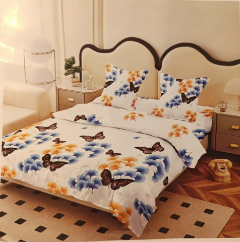 Lenjerii - Lenjerie set 4 piese ​​​​​​​King-size Fluturi Bleu J20 (200 cm x 200-230 cm)