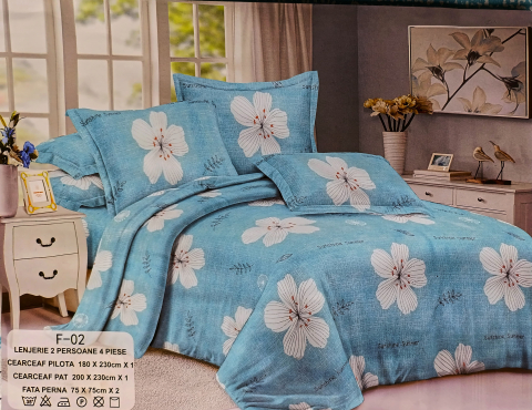 Lenjerii - Lenjerie set 4 piese ​​​​​​​King-size Bleu SUN Cod F02117 (200 cm x 200-230 cm)