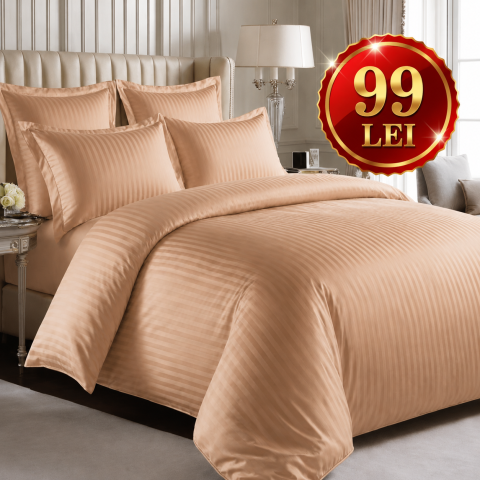 Lenjerii Damasc - Set  4 piese Lenjerie Damasc Cearceaf Elastic  King Size  200x230cm MARON