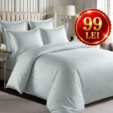 Lenjerii Damasc - Set  4 piese Lenjerie Damasc Cearceaf Elastic  King Size  200x230cm VERDE