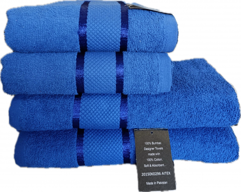 Prosoape - Set 4 Prosoape de Lux ROYAL Calitatea I Albastru 100% Bumbac Pieptanat 650 g/mp