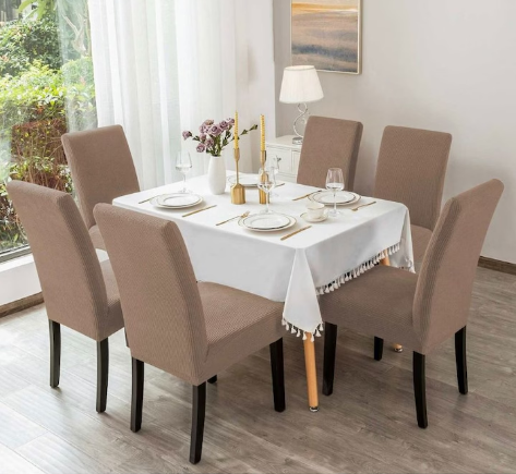 Set Huse Scaune/ Canapea/ Fotolii - Set 6 Huse Scaun din Bumbac Embosat Bej