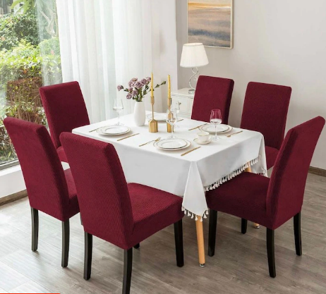 Set Huse Scaune/ Canapea/ Fotolii - Set 6 Huse Scaun din Bumbac Embosat Visiniu