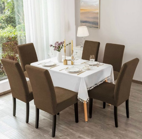 Set Huse Scaune/ Canapea/ Fotolii - Set 6 Huse Scaun din Bumbac Embosat Maro