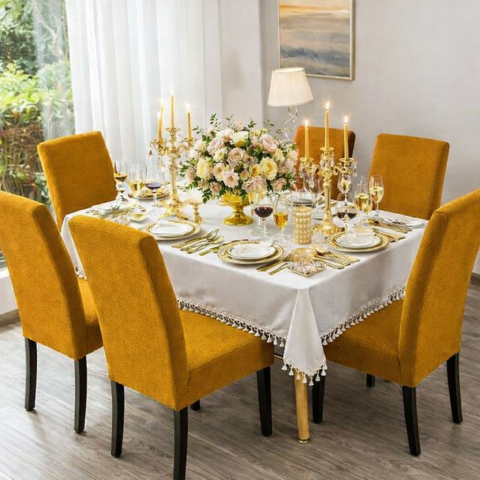 Set Huse Scaune/ Canapea/ Fotolii - Set 6 Huse Scaun din Bumbac Embosat Caramiziu