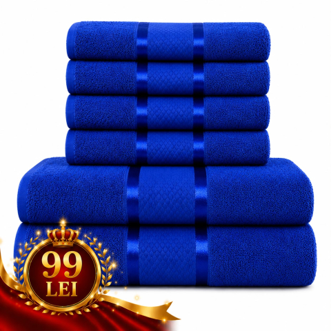 Prosoape - Set 6 Prosoape de Lux Calitatea I ROYAL Blue 100% Bumbac Pieptanat 550 g/mp