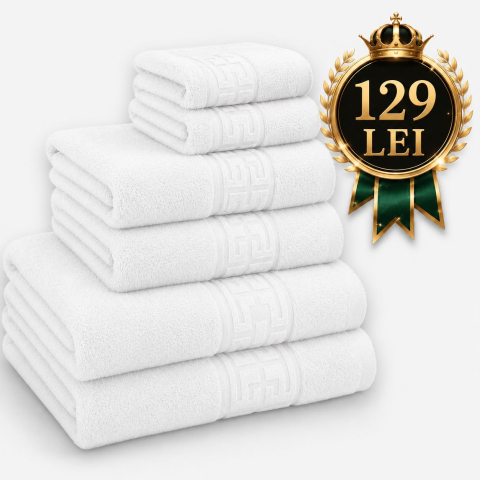 Prosoape - Set 6 Prosoape de Lux ROYAL Alb 100% Bumbac Pieptanat 650 g/mp