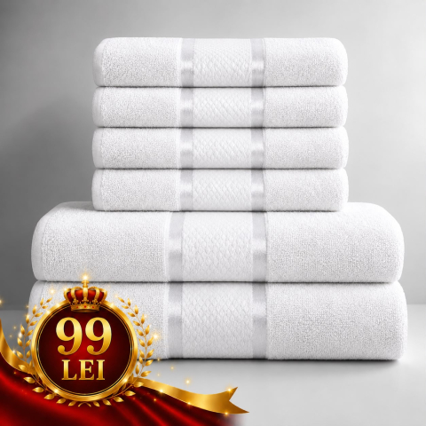 Prosoape - Set 6 Prosoape de Lux ROYAL Calitatea I ALB 100% Bumbac Pieptanat 550 g/mp