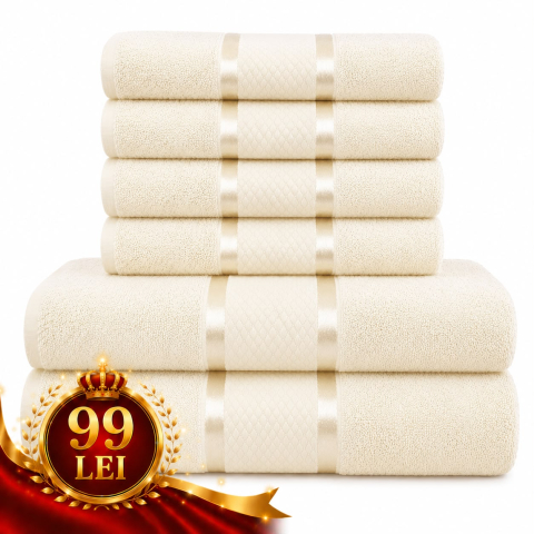 Prosoape - Set 6 Prosoape de Lux ROYAL Calitatea I Crem 100% Bumbac Pieptanat 550 g/mp