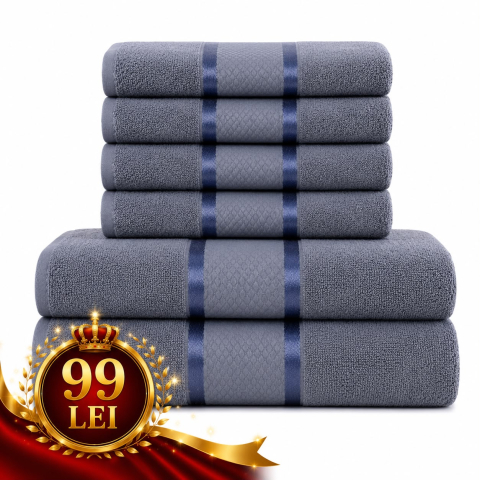 Prosoape - Set 6 Prosoape de Lux ROYAL Calitatea I Grey 100% Bumbac Pieptanat 550 g/mp