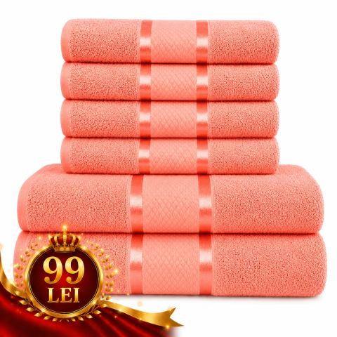 Prosoape - Set 6 Prosoape de Lux ROYAL Calitatea I Pink  100% Bumbac Pieptanat 550 g/mp