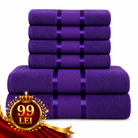 Prosoape - Set 6 Prosoape de Lux ROYAL Calitatea I Purple 100% Bumbac Pieptanat 550 g/mp