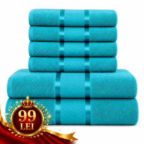 Prosoape - Set 6 Prosoape de Lux ROYAL Calitatea I Turqoise  100% Bumbac Pieptanat 550 g/mp