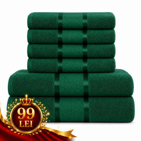 Prosoape - Set 6 Prosoape de Lux ROYAL Calitatea I Verde 100% Bumbac Pieptanat 550 g/mp