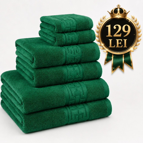 Prosoape - Set 6 Prosoape de Lux ROYAL Green  100% Bumbac Pieptanat 650 g/mp