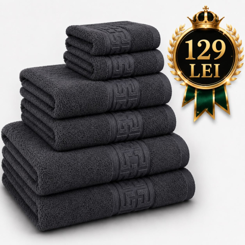 Prosoape - Set 6 Prosoape de Lux ROYAL Gri 100% Bumbac Pieptanat 650 g/mp
