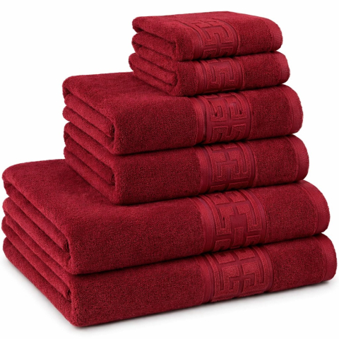 Prosoape - Set 6 Prosoape de Lux ROYAL Visiniu 100% Bumbac Pieptanat 650 g/mp