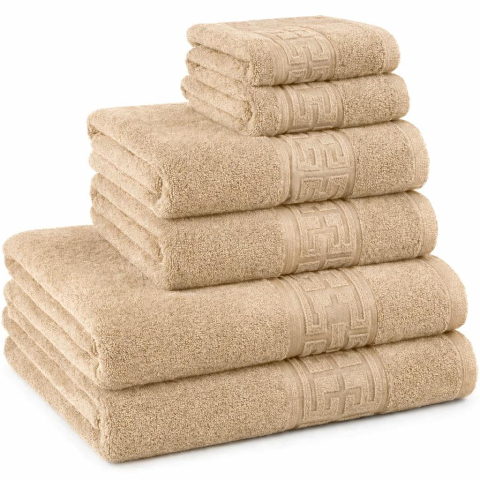 Prosoape - Set 6 Prosoape de Lux ROYAL Beige  100% Bumbac Pieptanat 650 g/mp