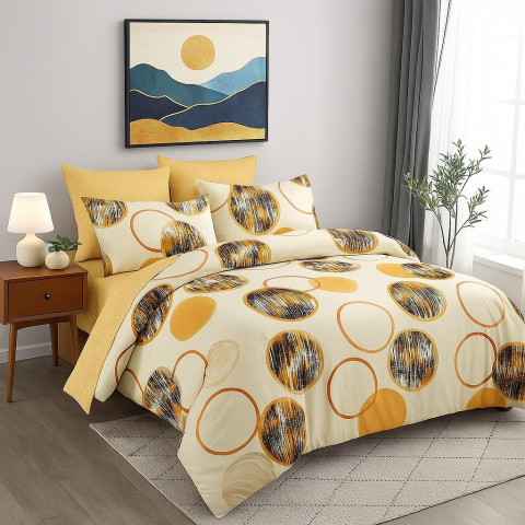 Lenjerii Finet cu Elastic - Set Lenjerie cu Elastic Pucioasa 6 piese king size INELE F2055 230x250cm Bumbac Finet
