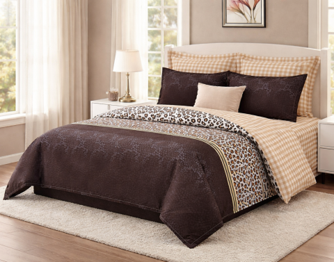 Lenjerii Finet - Set Lenjerie cu Elastic Pucioasa 6 piese King Size LEOPARD F2050 230x250cm Bumbac Finet