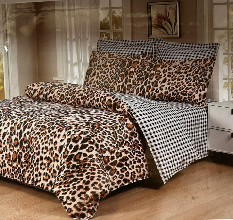 Lenjerii Finet cu Elastic - Set Lenjerie cu Elastic Pucioasa 6 piese King Size LEOPARD F2050 230x250cm Bumbac Finet