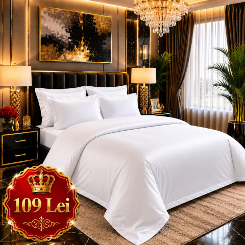 Lenjerii Finet - Set Lenjerie Pucioasa 6 piese king size Alb Imaculat F3113 230x250cm Bumbac Finet