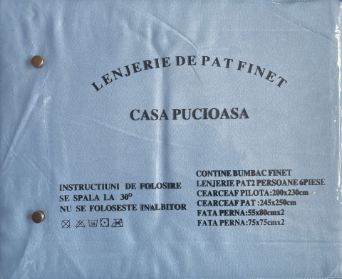 Set Lenjerie Pucioasa 6 piese king size Bleu F2008 230x250cm Bumbac Finet [1]