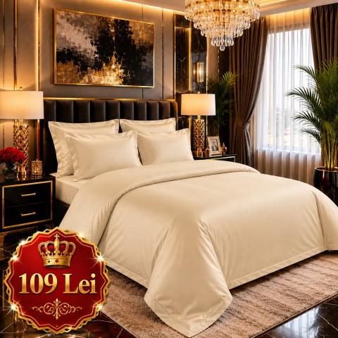Lenjerii Finet - Set Lenjerie Pucioasa 6 piese king size Bej Galben F2007 230x250cm Bumbac Finet