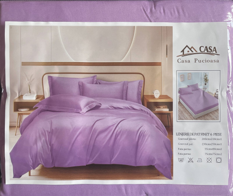 Lenjerii Finet - Set Lenjerie Pucioasa 6 piese king size Lila F2009 230x250cm Bumbac Finet