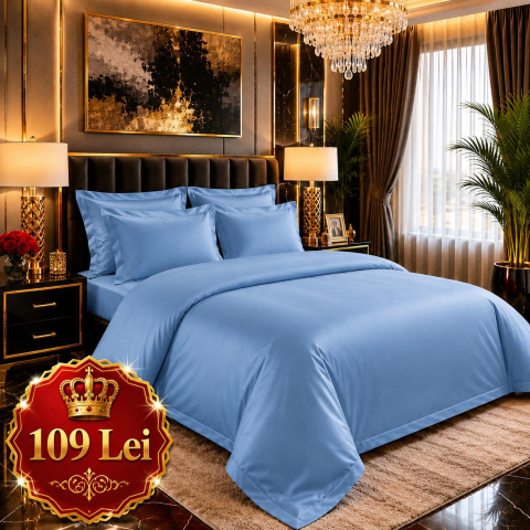 Lenjerii Finet - Set Lenjerie Pucioasa 6 piese king size Bleu F2008 230x250cm Bumbac Finet