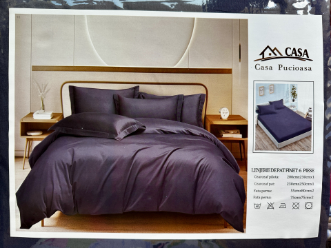 Set Lenjerie Pucioasa 6 piese King Size Bleumarin F2001 230x250cm Bumbac Finet