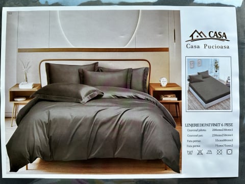 Set Lenjerie Pucioasa 6 piese king size Gri Petrol F2018 230x250cm Bumbac Finet