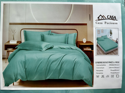 Set Lenjerie Pucioasa 6 piese king size Verde Deschis F2016 230x250cm Bumbac Finet