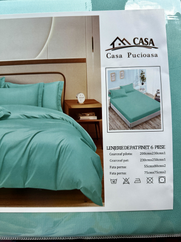 Set Lenjerie Pucioasa 6 piese king size Verde Deschis F2016 230x250cm Bumbac Finet [1]