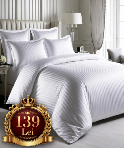 Lenjerii Damasc - Set Lenjerie Pucioasa 6 piese King Size Damasc 230x250cm Bumbac 100% ALB Horeca