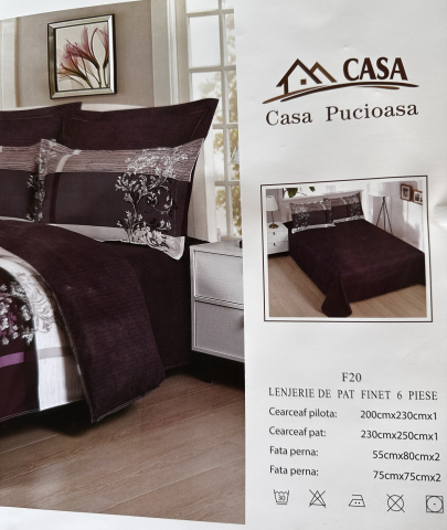 Set Lenjerie  Pucioasa 6 piese king size Baroc Mov F2042 230x250cm Bumbac Finet [2]