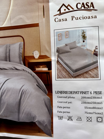 Set Lenjerie Pucioasa 6 piese king size Gri F2013 230x250cm Bumbac Finet [1]