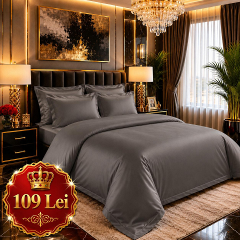 Lenjerii Finet - Set Lenjerie Pucioasa 6 piese king size Gri F2013 230x250cm Bumbac Finet