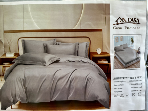 Lenjerii Finet - Set Lenjerie Pucioasa 6 piese king size Gri F2013 230x250cm Bumbac Finet