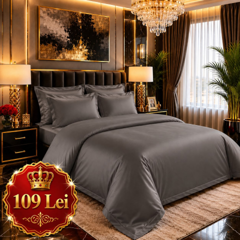 Lenjerii Finet - Set Lenjerie Pucioasa 6 piese king size Gri Petrol F2018 230x250cm Bumbac Finet