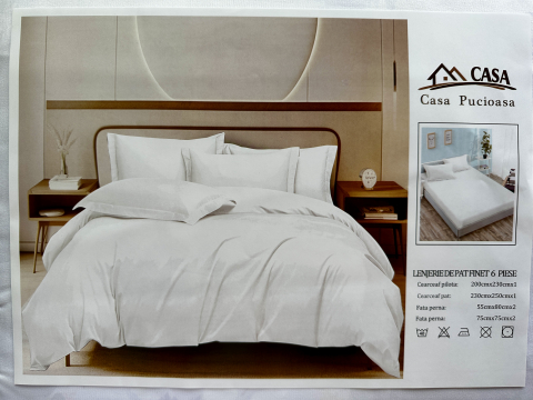 Lenjerii Finet - Set Lenjerie Pucioasa 6 piese king size Alb Imaculat F3113 230x250cm Bumbac Finet
