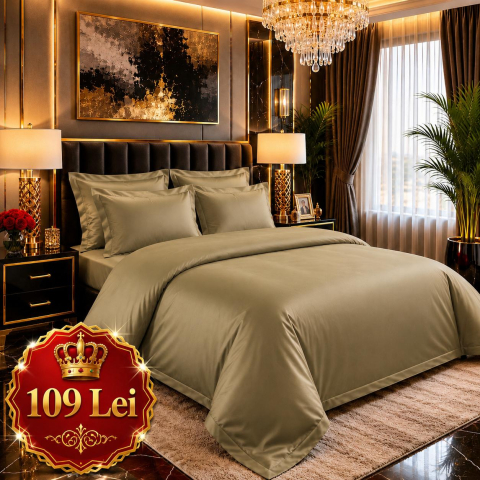 Lenjerii Finet - Set Lenjerie Pucioasa 6 piese king size Kaki F2010 230x250cm Bumbac Finet