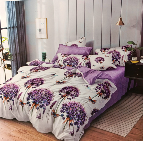 Lenjerii Finet cu Elastic - Set Lenjerie cu Elastic Pucioasa 6 piese king size Papadie Mov F2031 230x250cm Bumbac Finet
