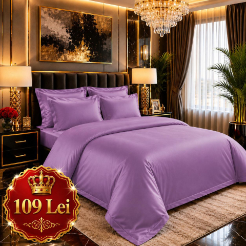 Lenjerii Finet - Set Lenjerie Pucioasa 6 piese king size Lila F2009 230x250cm Bumbac Finet