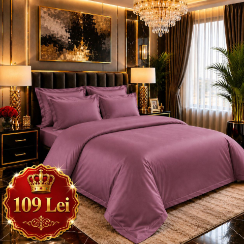 Lenjerii Finet - Set Lenjerie Pucioasa 6 piese king size Mov F2003 230x250cm Bumbac Finet