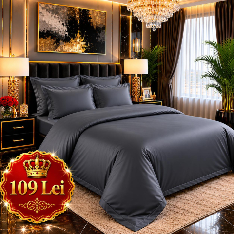 Lenjerii Finet - Set Lenjerie Pucioasa 6 piese king size Negru F2006 230x250cm Bumbac Finet