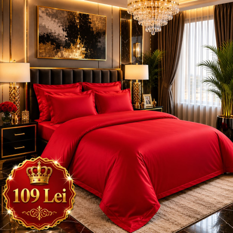 Lenjerii Finet - Set Lenjerie Pucioasa 6 piese King Size Rosu F2005 230x250cm Bumbac Finet