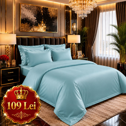Lenjerii Finet - Set Lenjerie Pucioasa 6 piese king size Turcoaz F2004 230x250cm Bumbac Finet